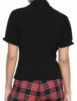 Promo 🛒 Black Bibbed Mushroom Buttons 👧 Girls Woven Button-Up 😉 -HT Style Outlet Store 16109987 av2