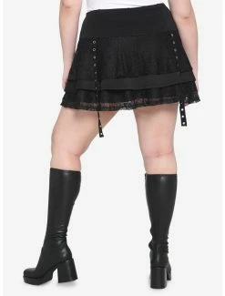 Cheap 🌟 Black Lace Layered Buckle Mini 👗 Skirt Plus Size 🥰 -HT Style Outlet Store 16113144 av1