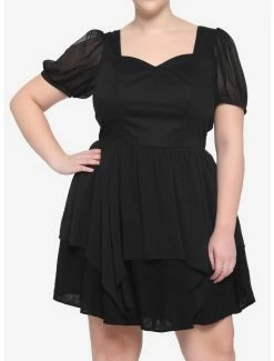 Best Sale ⭐ Black Sweetheart Lace-Up Back 👗 Dress Plus Size ✔️