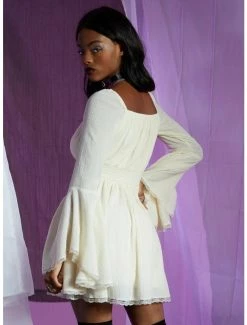 Discount 🌟 Cream Bell Sleeve Smocked 👗 Dress 🥰 -HT Style Outlet Store 16113406 av2