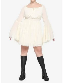 Cheap ✨ Cream Bell Sleeve Smocked 👗 Dress Plus Size ⭐ -HT Style Outlet Store 16113414 av1