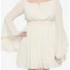 Cheap ✨ Cream Bell Sleeve Smocked 👗 Dress Plus Size ⭐ -HT Style Outlet Store 16113414 hi