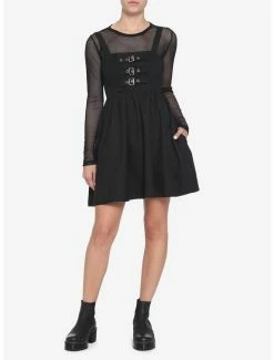 Coupon 🎁 Black Multi-Buckle Front Pinafore 👗 Dress 👏 -HT Style Outlet Store 16113451 av1