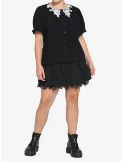 Buy ⌛ Black & White Lace Collar 👧 Girls Woven Button-Up Plus Size ✔️ -HT Style Outlet Store 16185306 av1