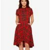 Wholesale ✔️ Lace Up Hi Lo 👗 Dress Red Plaid 😉 -HT Style Outlet Store 16208379 hi