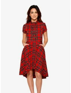 Wholesale ✔️ Lace Up Hi Lo 👗 Dress Red Plaid 😉