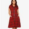 New 😉 Red Plaid Zipper Bondage Midi 👗 Dress 🤩