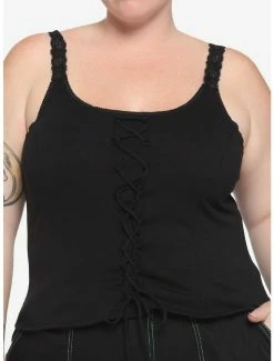 Promo ⭐ Black Lace-Up 👧 Girls Crop Tank Top Plus Size 🤩