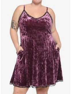 Budget 😉 Purple Velvet Crystal Charm 👗 Dress Plus Size 🧨