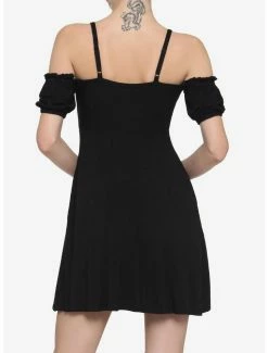 Wholesale ⭐ Black Lace-Up Cold Shoulder Puff Sleeve 👗 Dress ⭐ -HT Style Outlet Store 16301939 av2