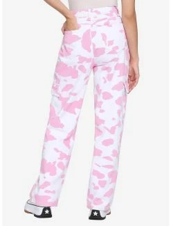 Outlet 👍 Pink Cow Print 👧 Girls High-Waisted Denim Pants 😀 -HT Style Outlet Store 16309857 av1
