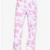 Outlet 👍 Pink Cow Print 👧 Girls High-Waisted Denim Pants 😀 -HT Style Outlet Store 16309857 hi
