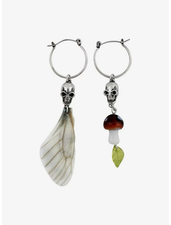 Wholesale ๐ Dragonfly Wing Skulls & Mushroom Dangle Charm Mismatched Hoop Earrings ๐ 4 Wholesale ๐ Dragonfly Wing Skulls & Mushroom Dangle Charm Mismatched Hoop Earrings ๐ - Image 2