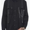 Best Pirce ⭐ Black Strap & Chain Long-Sleeve Woven Button-Up 🎁