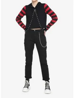 Flash Sale ⌛ Red & Black Stripe Harness 👧 Girls Crop Hoodie 🎉 -HT Style Outlet Store 16350417 av1