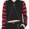 Flash Sale ⌛ Red & Black Stripe Harness 👧 Girls Crop Hoodie 🎉 -HT Style Outlet Store 16350417 hi