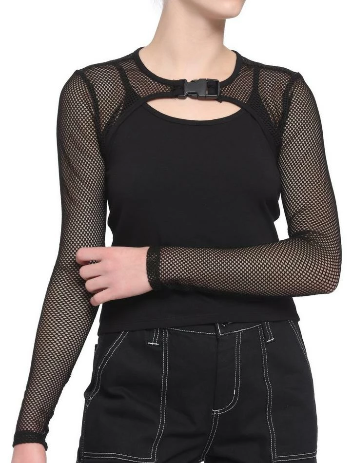 Discount 👏 Black Fishnet Buckle Twofer 👧 Girls Top ⌛ 3 Discount 👏 Black Fishnet Buckle Twofer 👧 Girls Top ⌛