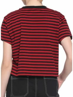 Discount 😉 Red & Black Strip Hook 'N' Eye 👧 Girls Boxy Crop T-Shirt 🧨 -HT Style Outlet Store 16350572 av2