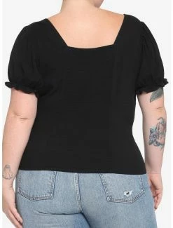 Promo 🥰 Black Hook-And-Eye 👧 Girls Crop Woven Top Plus Size ⌛ -HT Style Outlet Store 16350612 av2