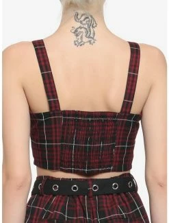 New 🌟 Maroon & Black Plaid Buckle Strap 👧 Girls Crop Top ❤️ -HT Style Outlet Store 16350619 av2