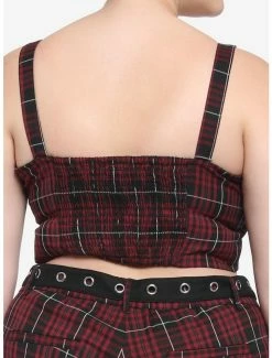 Cheap 👍 Maroon & Black Plaid Buckle Strap 👧 Girls Crop Top Plus Size 🔥 -HT Style Outlet Store 16350627 av2