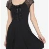 Best deal 👏 Black Corset Lace-Up Front Lace Sleeves 👗 Dress 🔔 -HT Style Outlet Store 16350858 hi