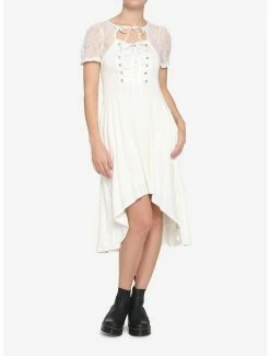 Promo ⭐ Ivory Lace-Up Hi-Low 👗 Dress 🌟 -HT Style Outlet Store 16350910 av1