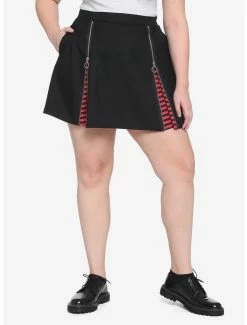 Deals 🔔 Black & Red Stripe Zipper Insert 👗 Skirt Plus Size 🔔