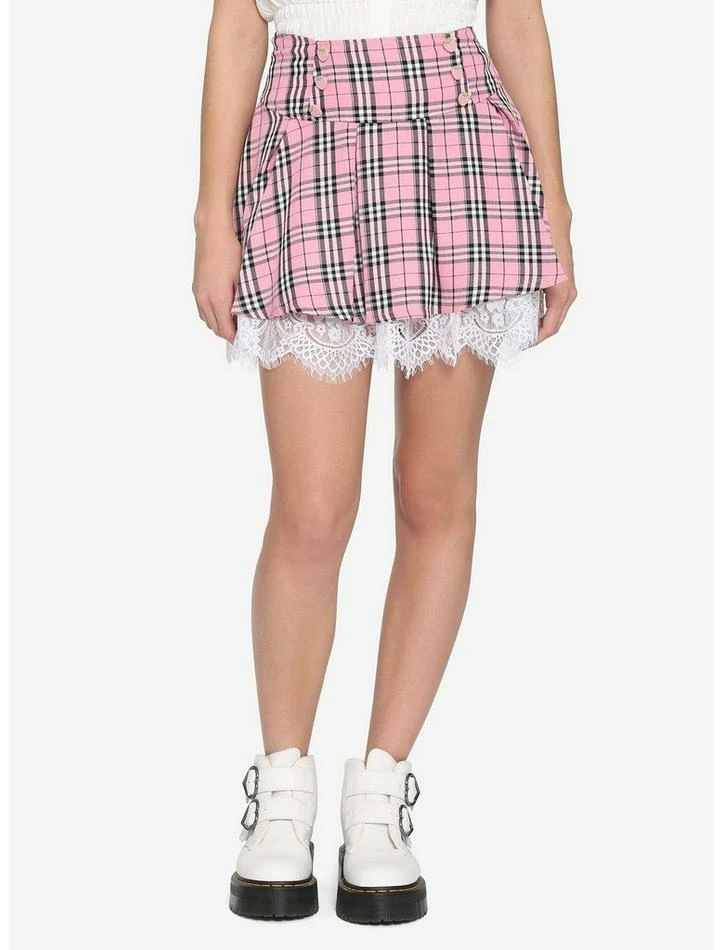 Wholesale 👏 Pink Plaid Strawberry Lace Trim 👗 Skirt ✔️ 3 Wholesale 👏 Pink Plaid Strawberry Lace Trim 👗 Skirt ✔️