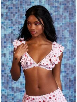 Discount 💯 Strawberry Ruffled Triangular Swim Top 🎉