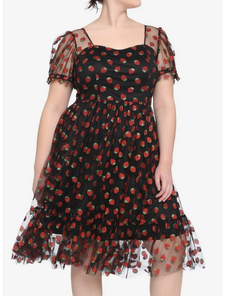 Promo 👏 Strawberry Glitter Mesh 👗 Dress Plus Size 🛒 3 Promo 👏 Strawberry Glitter Mesh 👗 Dress Plus Size 🛒