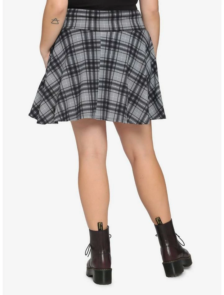 Hot Sale 🥰 Grey & Black Plaid Lace-Up Yoke 👗 Skirt 🌟 4 Hot Sale 🥰 Grey & Black Plaid Lace-Up Yoke 👗 Skirt 🌟 - Image 2