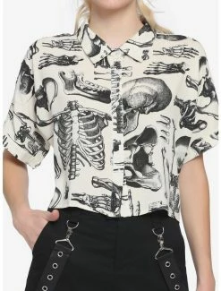 Discount 🎉 Anatomical Skeleton Sepia Boxy 👧 Girls Crop Woven Button-Up ❤️