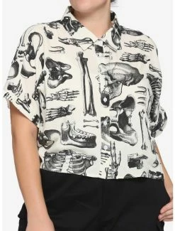 Best Sale ❤️ Anatomical Skeleton Sepia Boxy 👧 Girls Crop Button-Up Plus Size ✨