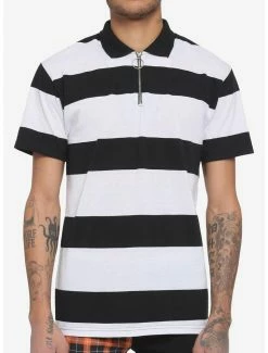 Hot Sale 🌟 Black & White Stripe Zipper Polo 👕 Shirt 💯