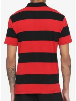 Best Pirce ✨ Red & Black Stripe O-Ring Zipper Polo 👕 Shirt 👏 -HT Style Outlet Store 16568741 av2