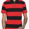 Best Pirce ✨ Red & Black Stripe O-Ring Zipper Polo 👕 Shirt 👏