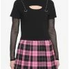 Best Sale 🔔 Black Fishnet & Grommets Mock Neck Twofer 👧 Girls Top 😀 -HT Style Outlet Store 16634999 hi