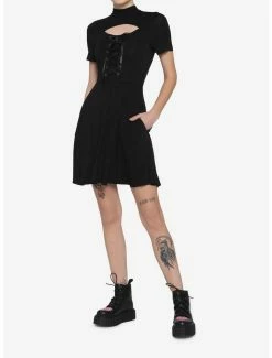 Hot Sale 🎁 Black Cutout Lace-Up 👗 Dress 🥰 -HT Style Outlet Store 16635198 av1