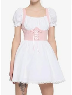 Deals 😉 White & Pink Corset 👗 Dress 🛒