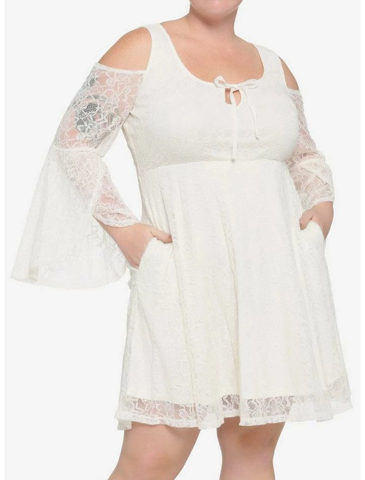 Flash Sale 👍 Ivory Cold Shoulder Bell Sleeve Lace 👗 Dress Plus Size 🔥 3 Flash Sale 👍 Ivory Cold Shoulder Bell Sleeve Lace 👗 Dress Plus Size 🔥