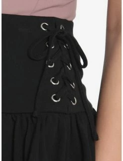 Best deal 🎁 Black Lace-Up Tiered 👗 Skirt 🔔 -HT Style Outlet Store 16635524 av2