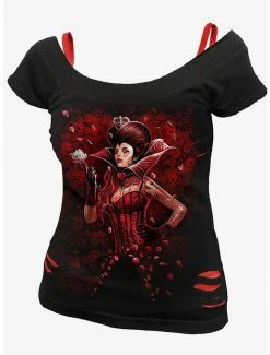 Cheap 🔥 Queen Of Hearts 2 in 1 Distressed T-Shirt 🔔