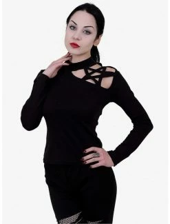 Discount 😀 Black Pentagram Shoulder Longsleeve Top 😍