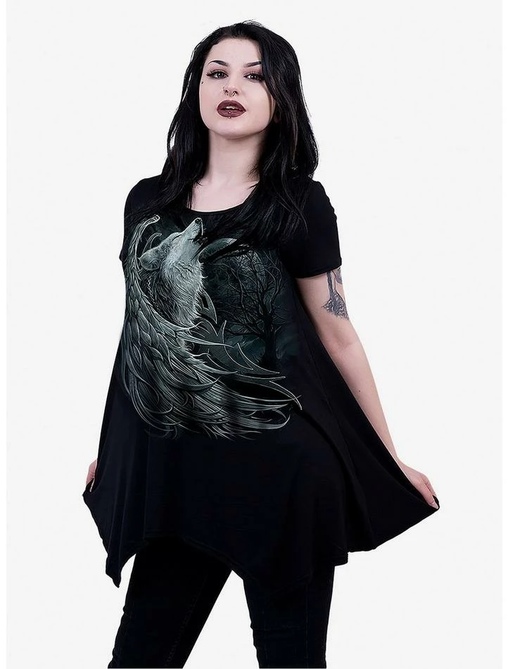 Best Pirce 😀 Wolf Spirit Handkerchief Tunic Top 🔥 3 Best Pirce 😀 Wolf Spirit Handkerchief Tunic Top 🔥