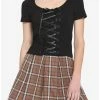 Best deal 🌟 Black Lace-Up 👧 Girls Crop T-Shirt ✔️ -HT Style Outlet Store 16752280 hi