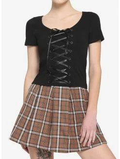 Best deal 🌟 Black Lace-Up 👧 Girls Crop T-Shirt ✔️