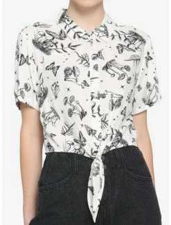 Budget 👏 Mushrooms & Butterflies Tie-Front 👧 Girls Woven Top 🌟
