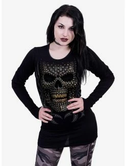Best Sale 🤩 Black Gold Skull Viscose Long-Sleeve 🥰