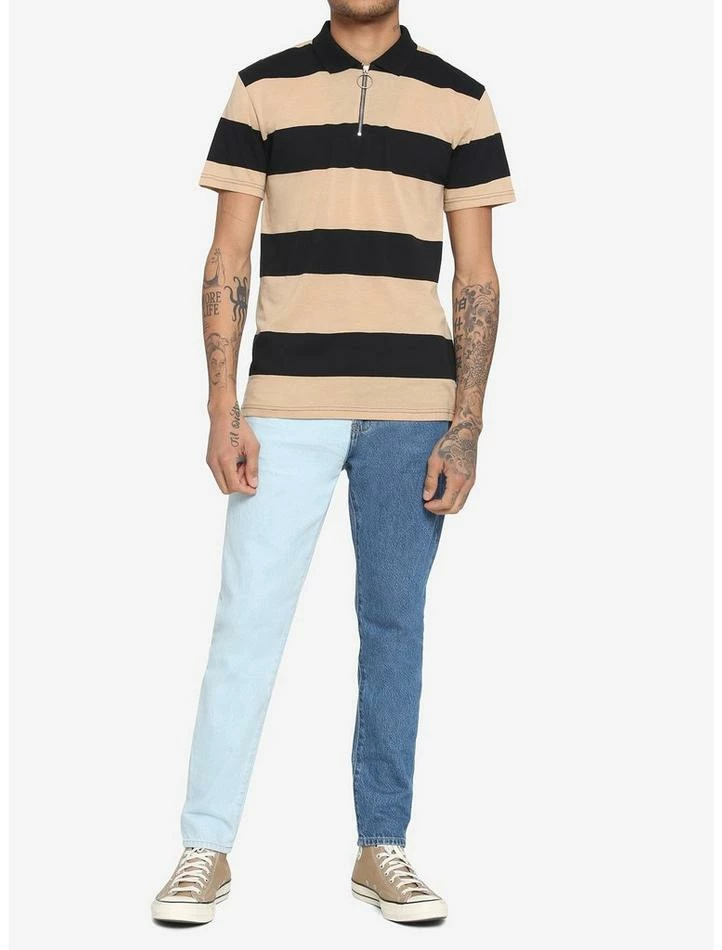 Flash Sale 🤩 Black & Tan Stripe O-Ring Zipper Polo 👚 Shirt 🎉 4 Flash Sale 🤩 Black & Tan Stripe O-Ring Zipper Polo 👚 Shirt 🎉 - Image 2
